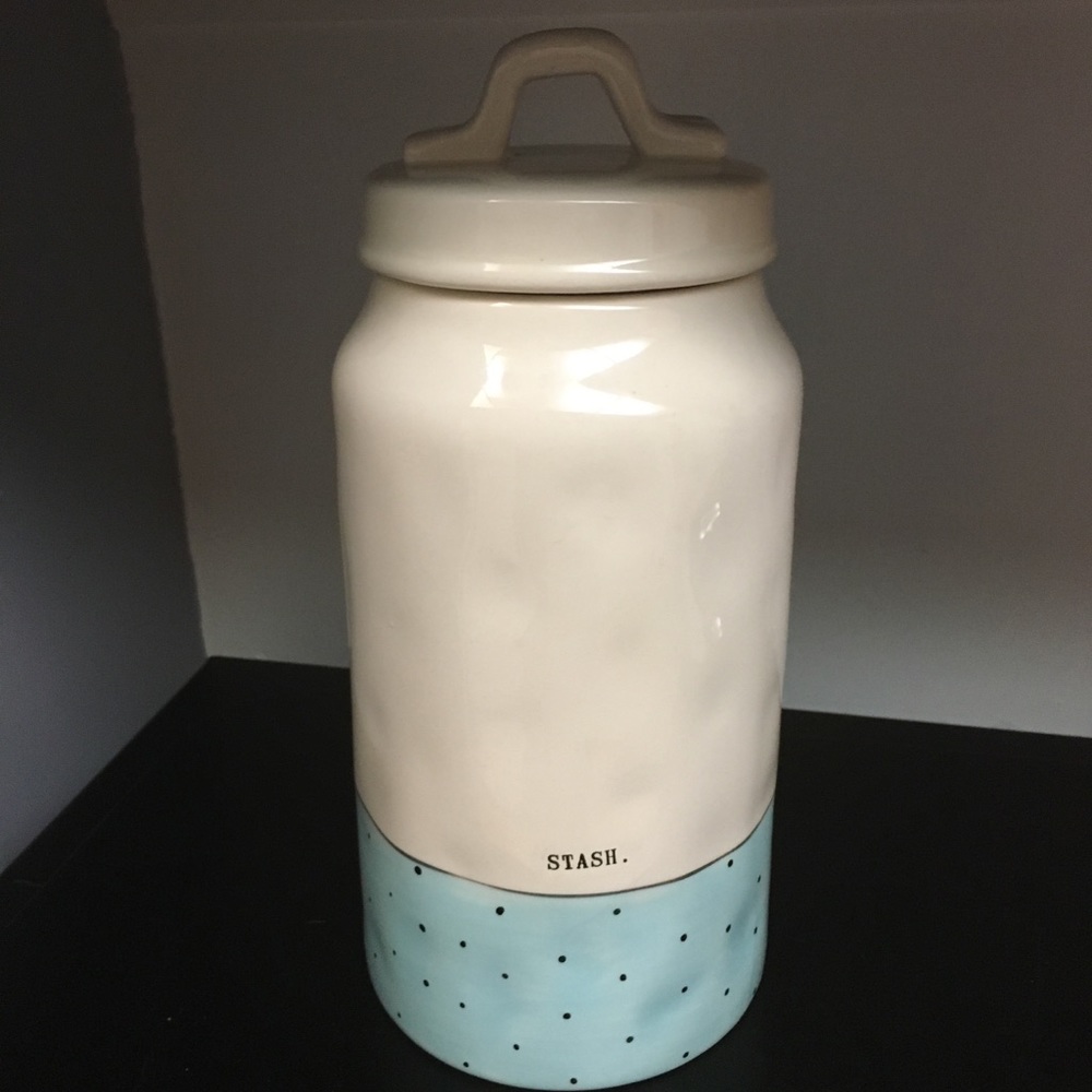 Rae Dunn polka dot  “stash” canister